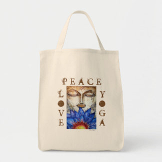 Friedensliebe-Yoga-Buddha-Aquarell-Kunst-Leinwand- Tragetasche