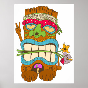 Friedensliebhaber, Blumen verrückter Tiki Hippie Poster