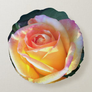FriedensRosethrow-Kissen-Rosa-Korallen-Gelb Rundes Kissen