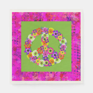 Friedensschild floral auf Kalkgrün-Petalen Serviette