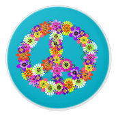 Friedensschild floral auf Türkis Keramikknauf (Vorderseite)