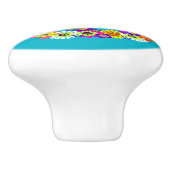 Friedensschild floral auf Türkis Keramikknauf (Seitenansicht)