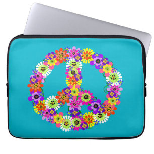 Friedensschild floral auf Türkis Laptopschutzhülle