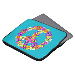 Friedensschild floral auf Türkis Laptopschutzhülle