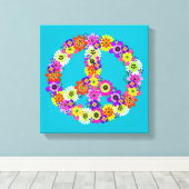 Friedensschild floral auf Türkis Leinwanddruck (Insitu (Holzboden))