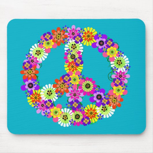 Friedensschild floral auf Türkis Mousepad (Vorne)