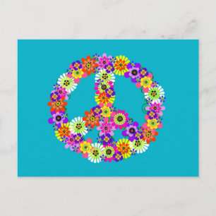 Friedensschild floral auf Türkis Postkarte