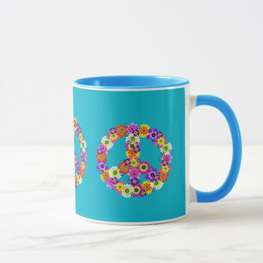Friedensschild floral auf Türkis Tasse (Rechts)
