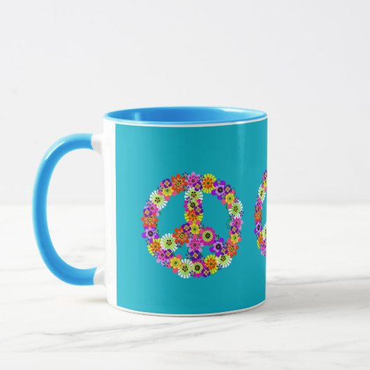 Friedensschild floral auf Türkis Tasse (Links)