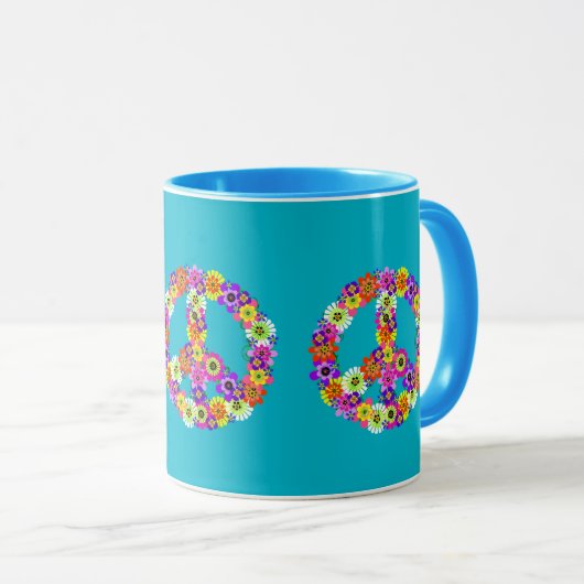 Friedensschild floral auf Türkis Tasse (VorderseiteRechts)