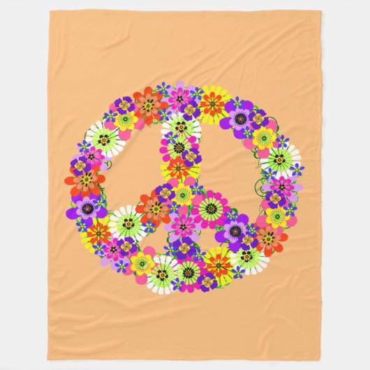 Friedensschild Floral in Peach Fleecedecke (Vorderseite)