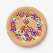 Friedensschild Floral in Peach Pappteller (Vorderseite)