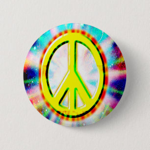 FRIEDENSschild Gelb farbiges Glück und Spaß Button