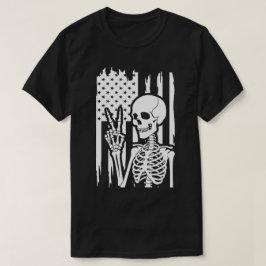 Friedensschild-Skelett mit beängstigender amerikan T-Shirt