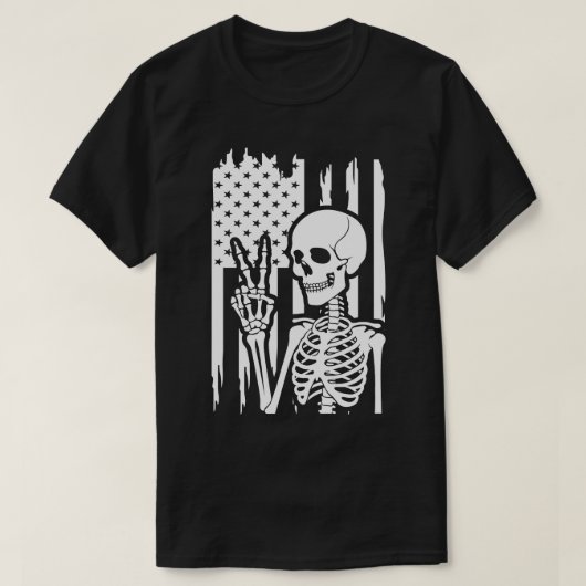 Friedensschild-Skelett mit beängstigender amerikan T-Shirt (Design vorne)