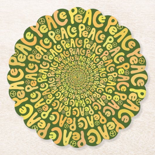 Friedensschild Spiralgelbgrün Retroboho Untersetzer (Vorderseite)