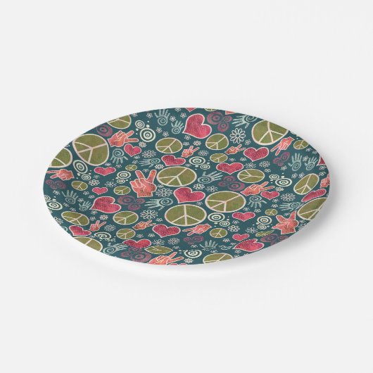 Friedenssymbol Hipster Pacifismus Zeichendesign Pappteller (Schrägansicht)