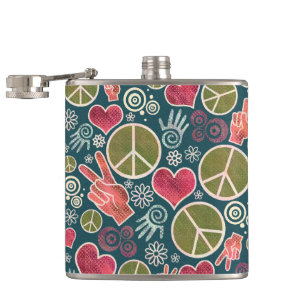 Friedenssymbol-Hipster-Pazifismus-Zeichen-Entwurf Flachmann