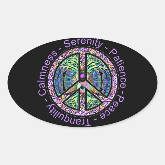 Friedenssymbol mit Frieden, Harmonie, Gleichgewich Ovaler Aufkleber (Vorderseite)