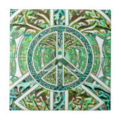 Friedenssymbol, Yin Yang, Baum des Lebens im Grün Fliese (Vorderseite)