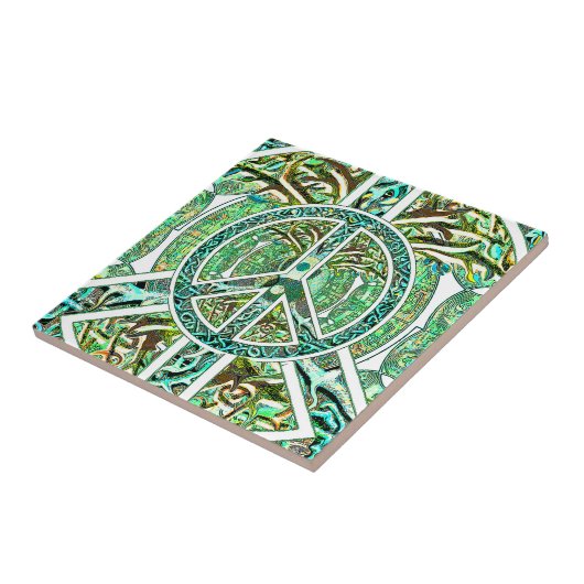 Friedenssymbol, Yin Yang, Baum des Lebens im Grün Fliese (Seite)
