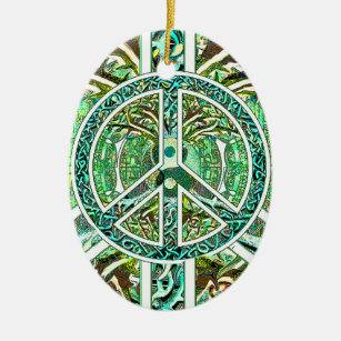 Friedenssymbol, Yin Yang, Baum des Lebens im Grün Keramik Ornament