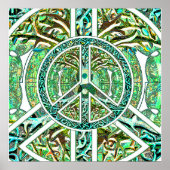 Friedenssymbol, Yin Yang, Baum des Lebens in Grün Poster (Vorne)