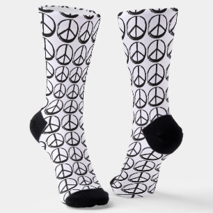 Friedenssymbol Zeichen - 60er Hippie Elegantes Wei Socken