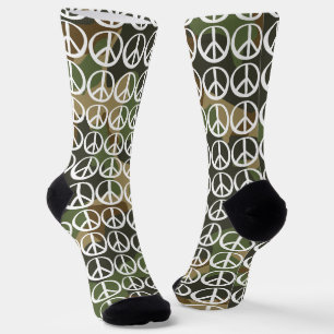Friedenssymbol Zeichen - Hippie Grün Khaki Tarnung Socken