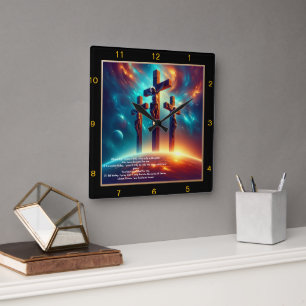 Friedenstruppe: Personalisiertes Geschenk des Glau Quadratische Wanduhr