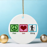 Friedenswanderung Liebe Keramik Ornament<br><div class="desc">Ein Friedensschild,  ein Herz und ein Wanderer.</div>