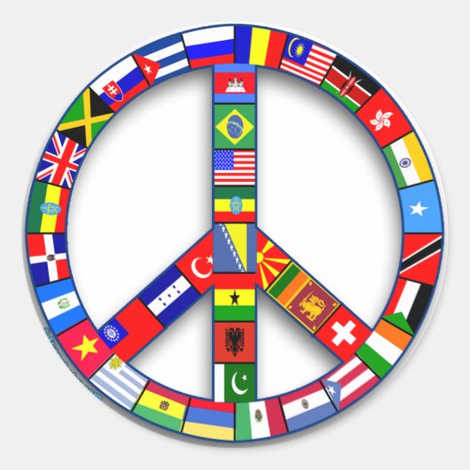 Friedenszeichen aus Flaggen, T - Shirt, Tasse, Ges Runder Aufkleber (Vorderseite)
