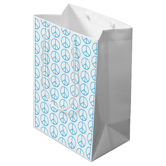 Friedenszeichen Blau Groovy Retro Spaß Mittlere Geschenktüte (Rückseite Schrägansicht)