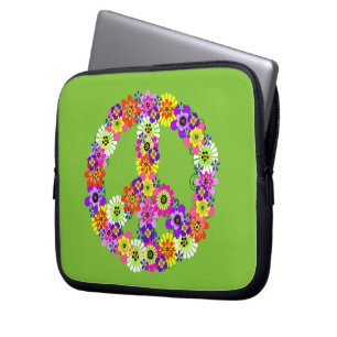 Friedenszeichen Blumen auf Limettengrün Laptopschutzhülle