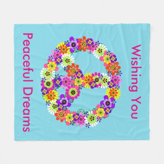 Friedenszeichen Blumen in Friedlichem Blau Träume Fleecedecke (Vorderseite (Horizontal))