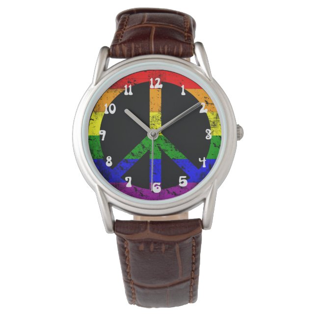 Friedenszeichen für Regenbogenflagge Armbanduhr (Vorderseite)