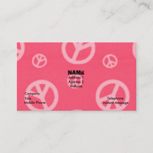 FRIEDENSzeichen-GESCHÄFT U. TELEFONKARTEN Visitenkarte (Vorderseite)