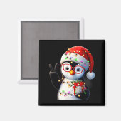 Friedenszeichen Hand Pinguin Weihnachtsmann Weihna Magnet (Vorderseite/Rückseite)