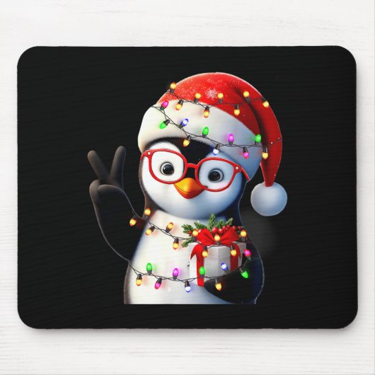 Friedenszeichen Hand Pinguin Weihnachtsmann Weihna Mousepad (Vorne)