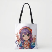 Friedenszeichen Hippie-Mädchen Tasche (Vorderseite)