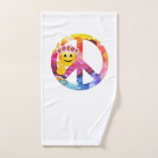 Friedenszeichen, Hippieemoticon-Aquarell-Kunst Badhandtuch Set (Handtuch)