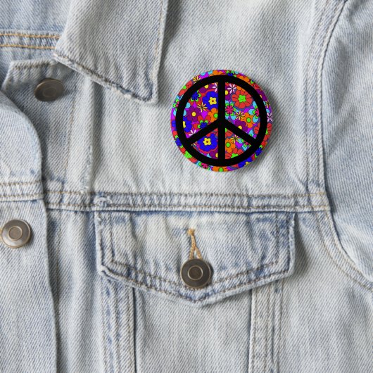 Friedenszeichen-Hippy Blumen Retro Button (Beispiel)