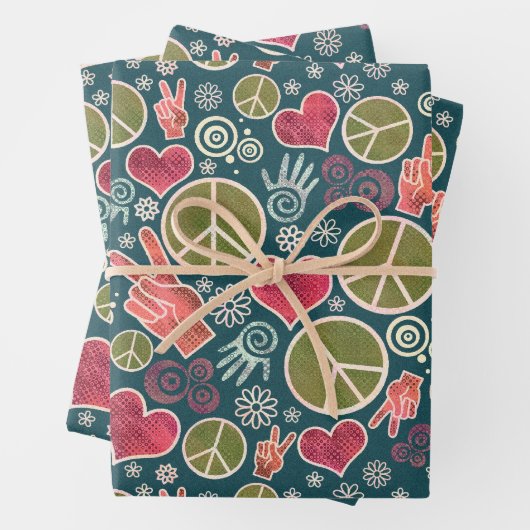 Friedenszeichen Hipster Pacifismus Zeichengestaltu Geschenkpapier Set (Beispiel)