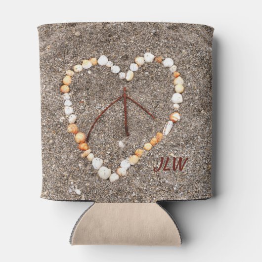 Friedenszeichen im Herzen von Sand Beach Dosenkühler (Rückseite)