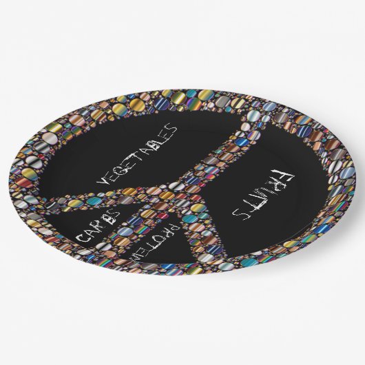 Friedenszeichen-Juwelteil-Kontrollen-Papier Pappteller (Schrägansicht)