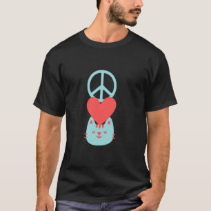 Friedenszeichen Liebesherz Katze Kätzchen T-Shirt