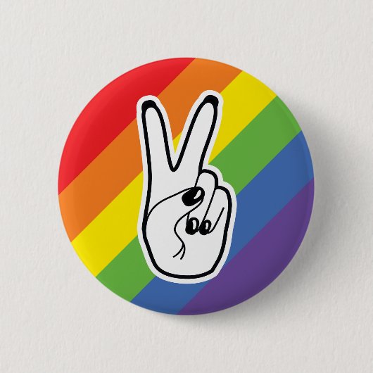 Friedenszeichen Links mit Rainbow LGBTQ Stolz Alli Button (Vorderseite)