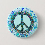 Friedenszeichen mit blauen Wellen Button (Vorderseite)