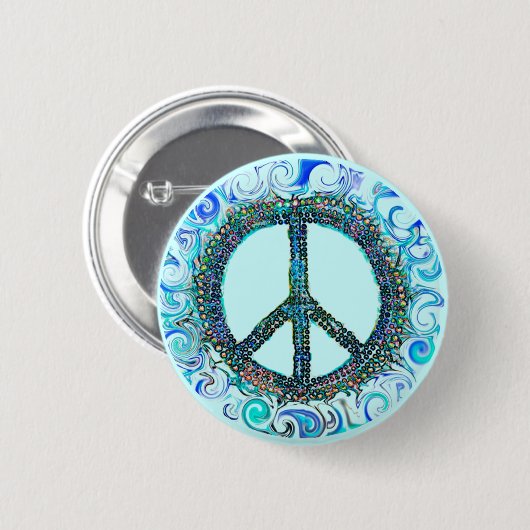 Friedenszeichen mit blauen Wellen Button (Vorne & Hinten)