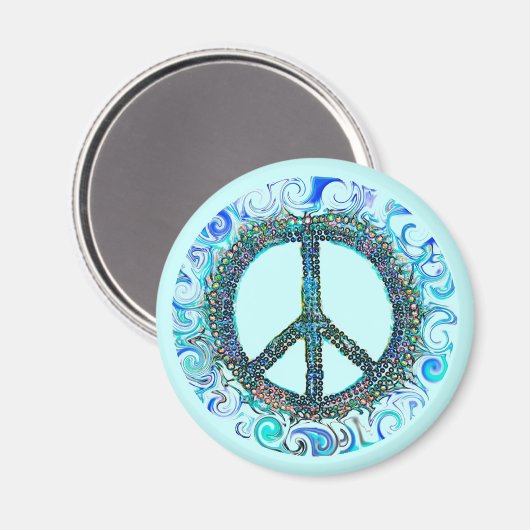 Friedenszeichen mit blauen Wellen Magnet (Vorderseite/Rückseite)